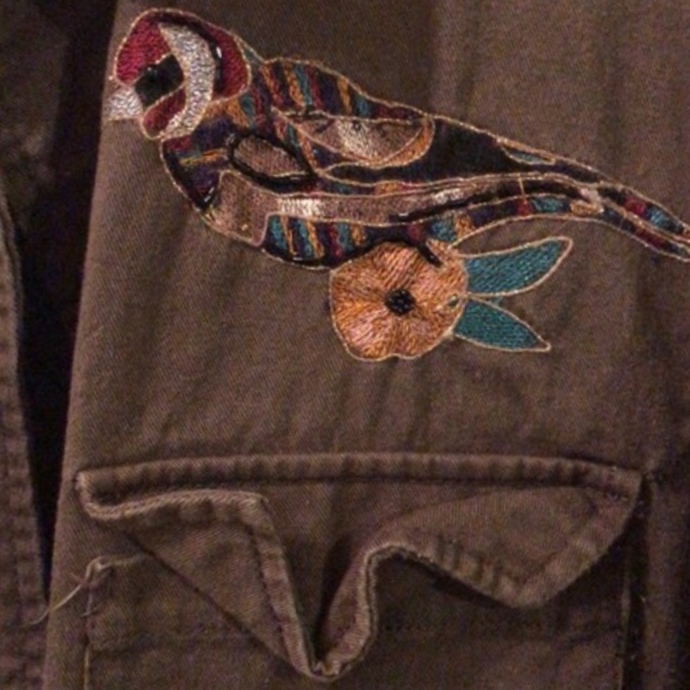 Dark Green Jacket With Patch Designs, Sz L, Army … - image 3